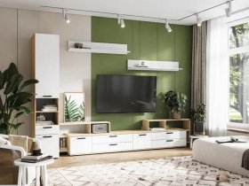 Модульная стенка Санса (дуб сонома/белый) в Медведском - medvedskoe.mebel-nsk.ru | фото