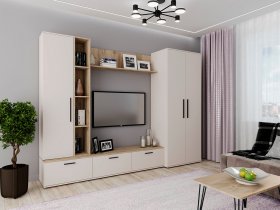 Модульная стенка Верона (сатин/дуб крафт серый) в Медведском - medvedskoe.mebel-nsk.ru | фото