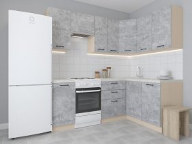 Модульная угловая кухня 1,4м*2,1м Лада (цемент) в Медведском - medvedskoe.mebel-nsk.ru | фото