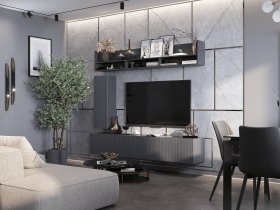Стенка 2000 Квинта (темно-серый/силк титан/графит) в Медведском - medvedskoe.mebel-nsk.ru | фото