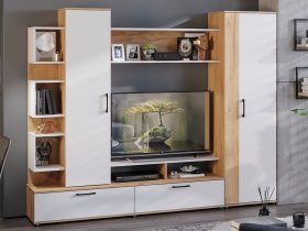 Стенка «Дакота» (дуб крафт золотой/белый ясень) в Медведском - medvedskoe.mebel-nsk.ru | фото