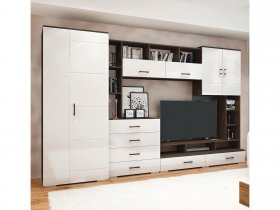 Стенка Коста МДФ (дуб венге/белый глянец) в Медведском - medvedskoe.mebel-nsk.ru | фото