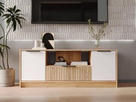 Тумба под ТВ  ТМ-001 Ивис (дуб крафт золотой/белый) в Медведском - medvedskoe.mebel-nsk.ru | фото